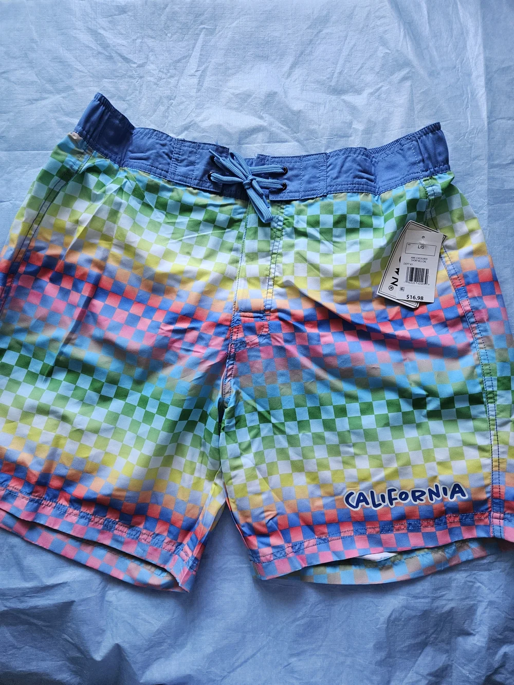 California Men's Multicolor Check Swim Trunks - Blue Waistband